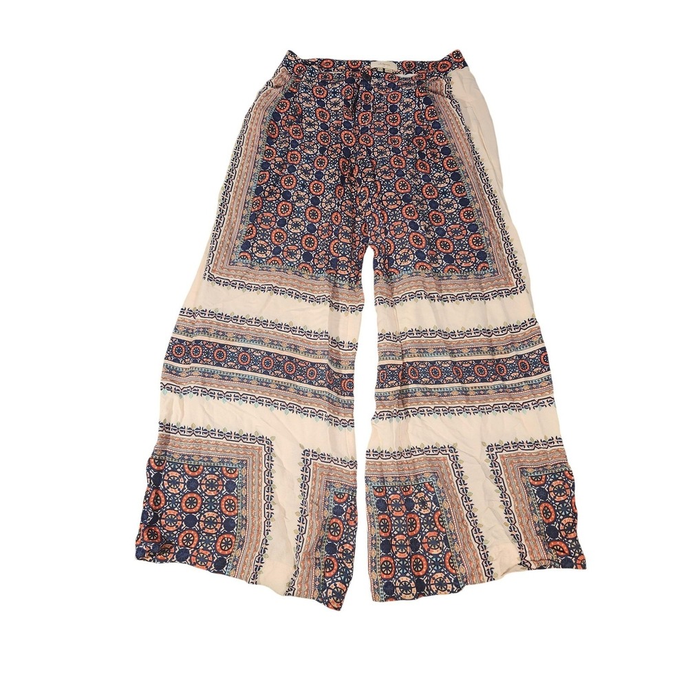 Elevenses‎ Pants Womens 8 Multicolor Geometric Print Wide Leg Cropped Boho Crepe